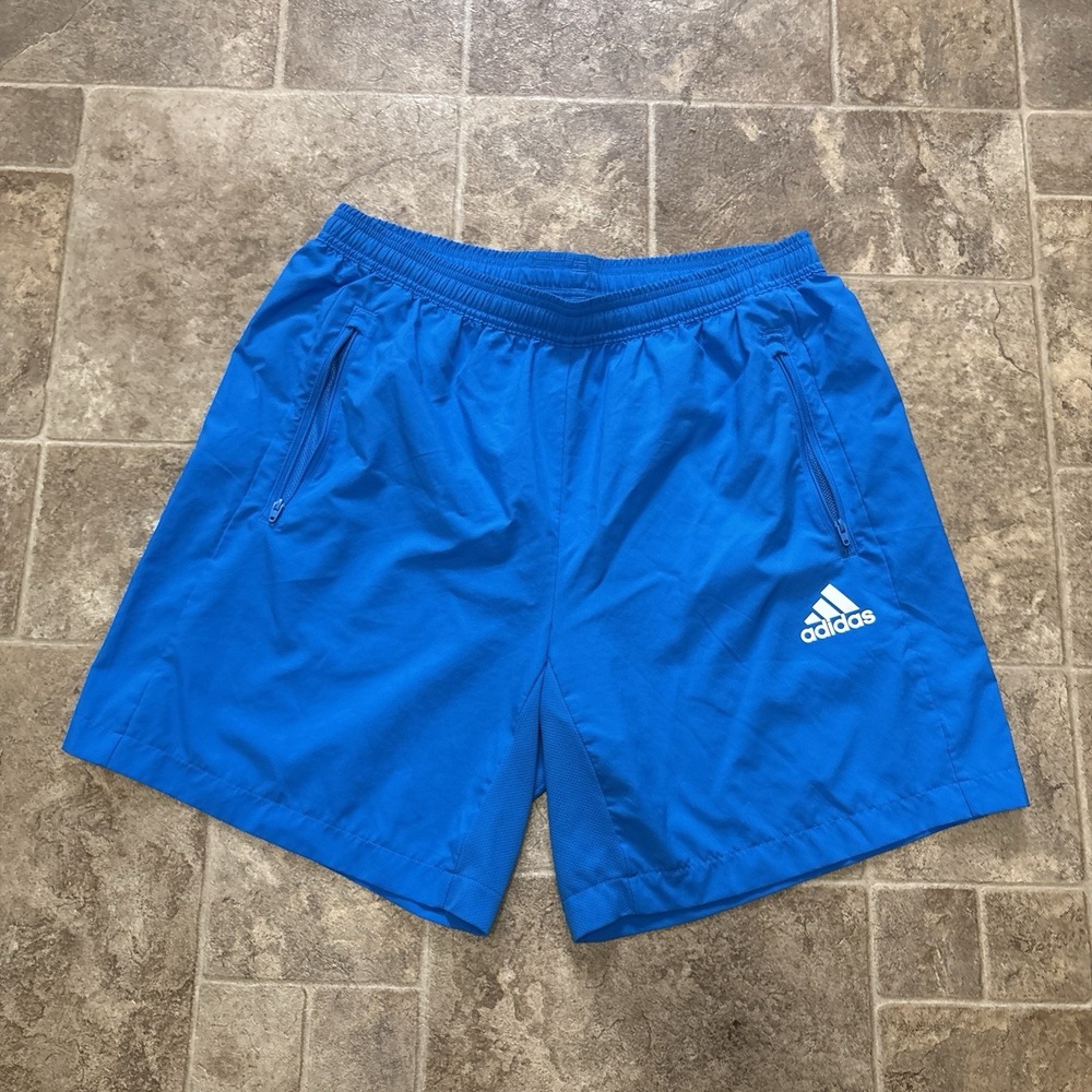 adidas Mens L AEROREADY Designed to Move Woven Shorts Blue Rush Zip Pockets